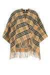 Burberry Embroidered Fringe Wool Blend Cape In Neutral