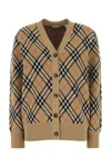 Burberry Check V-neck Cardigan In Wool And Mohair Blend In Brown
