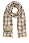 Burberry Wool Blend Scarf With Embroidered Checkered Pattern In Multicolor