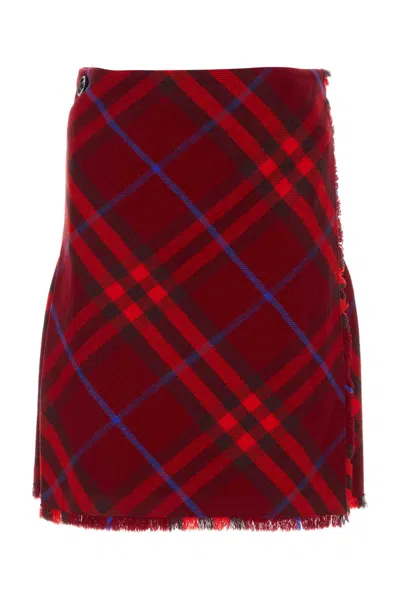 Burberry Woman Mini Skirt Brick Red Size 4 Wool In Multicolor