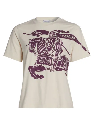 Burberry Women's Equestrian Knight Design Crewneck T-shirt In Soap Pansy