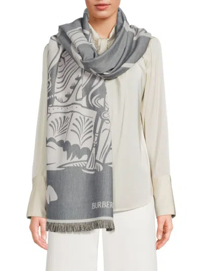 Burberry Women's Equestrian Knight Wool-cotton Scarf In Gray