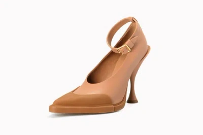 Pre-owned Burberry Women's "evan" Brown Leather Ankle Strap High Heels Pump Shoes