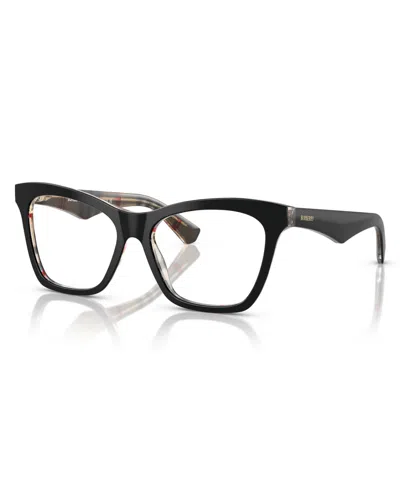 Burberry Women's Eyeglasses, Be2416 In Top Black On Vintage-like Check
