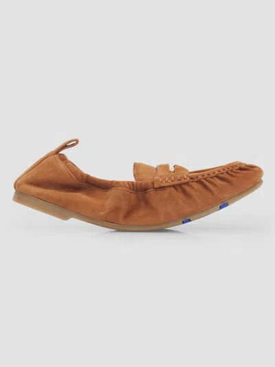 Burberry Fawn Suede Penny Loafers In Brown