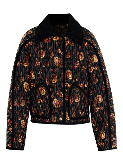 Burberry Floral Printed Quilted Jacket In Black