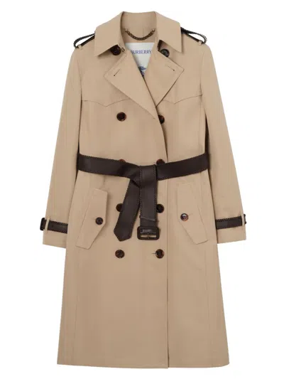 Burberry Long Silk Cotton Foxfield Trench Coat In Neutral