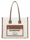 Burberry Frey Rectangular Cotton Shoulder Bag With Leather Trim In Beige