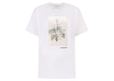 Pre-owned Burberry Women's Frontal Logo Cotton T-shirt In White