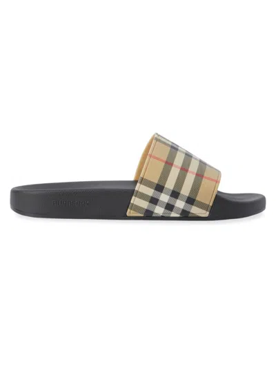 Burberry Brown Slides Sandals With Vintage Check Motif In Polyurethane In Multi