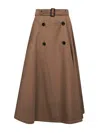 Burberry Beige Skirt With Adjustable Belt And Button Closure In Cotton Woman In Brown