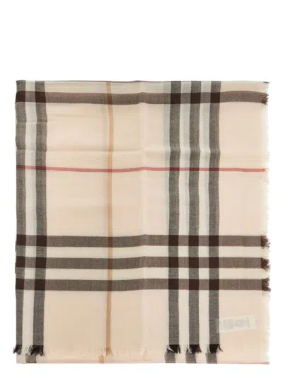 Burberry Giant Beige Checked Scarf In Neutral