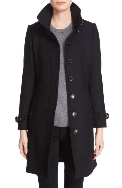 Pre-owned Burberry Women Gibbsmoore Wool Blend Belted Trench Coat Black Size 0