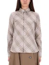 Burberry Women Beige Shirt With Pointed Collar And All-over Check Motif In Cotton Woman In Gray