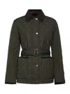 Burberry Quilted Nylon Jacket With Belt In Green