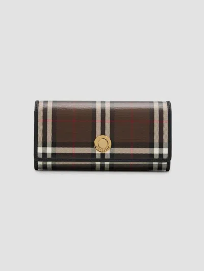 Burberry Women's Halton Check Cotton Long Wallet In Chocolate Brown
