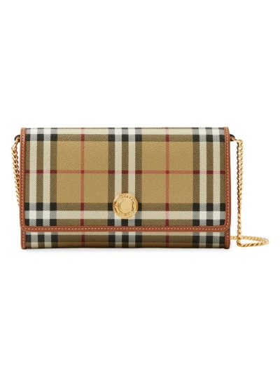 Burberry Women's Hannah Check Wallet-on-chain In Archive Beige
