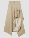 Burberry Heather Belted Asymmetric Cotton-gabardine Midi Skirt In Nude