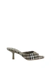 Burberry Khaki Check Linen Blend Mews High Mules In Multicolor