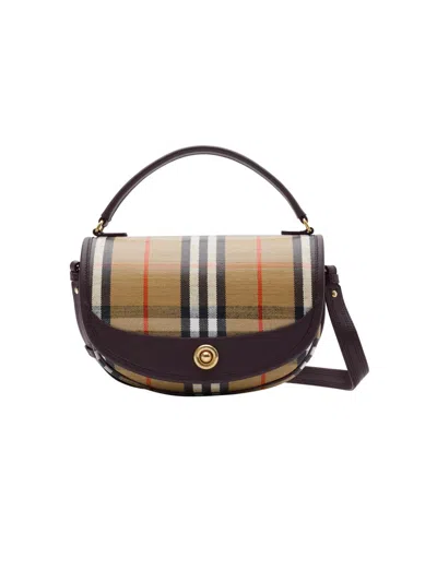 Burberry Highlands Crossbody Bag With Iconic Check Pattern In Brown