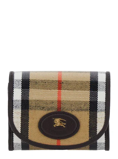 Burberry Women 'highlands Compact' Beige Wallet With Ekd Patch On The Front And Check Motif In Cotto In Multi