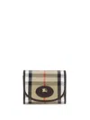 Burberry Compact Wallet With Leather Inserts In Check Pattern In Brown