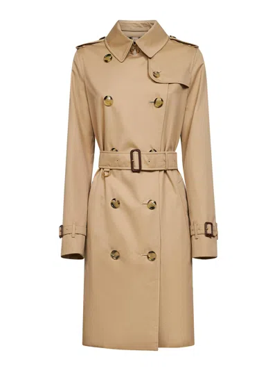 Burberry Women Honey Beige Heritage Kensington Medium Trench Coat In Multi