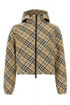 Burberry Hooded Check Pattern Jacket With Elasticated Cuffs In Multicolor