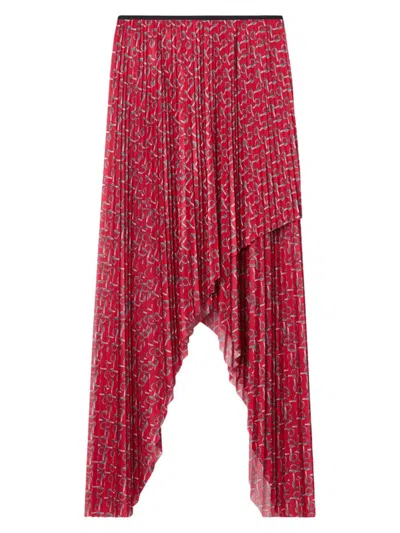 Burberry Women's Horsebit Print Handkerchief Midi-skirt In Silver Red