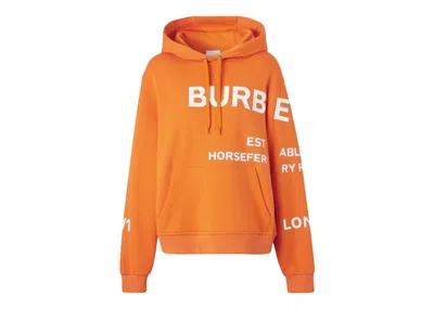Pre-owned Burberry Women's Horseferry Print Cotton Drawstring Hoodie In Orange/white