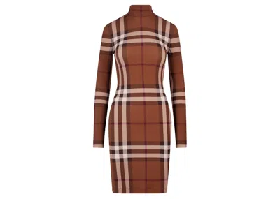 Pre-owned Burberry Women's Iconic Print Stretch Viscose Dress In Beige In Sand