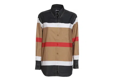 Pre-owned Burberry Women's Ivanna Stripe Pattern Buttonup Shirtin Beige