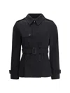 Burberry Short Jacket In Black Cotton. Straight Cut. Button Closure. Adjustable Waistband. In Black