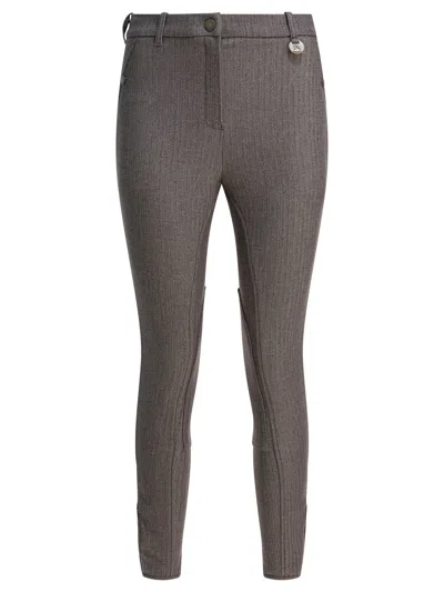 Burberry Brown Pants With Logo Detail On The Loop And Herringbone Motif In Cotton Stretch Woman In Gray