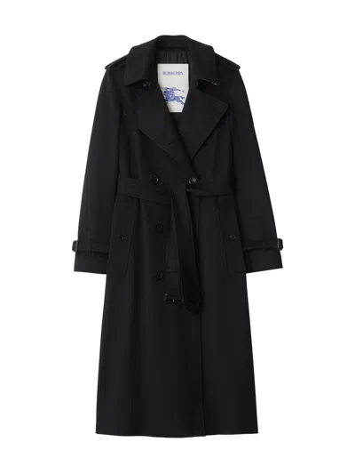 Burberry Cashmere Long Kensington Heritage Trench Coat In Black