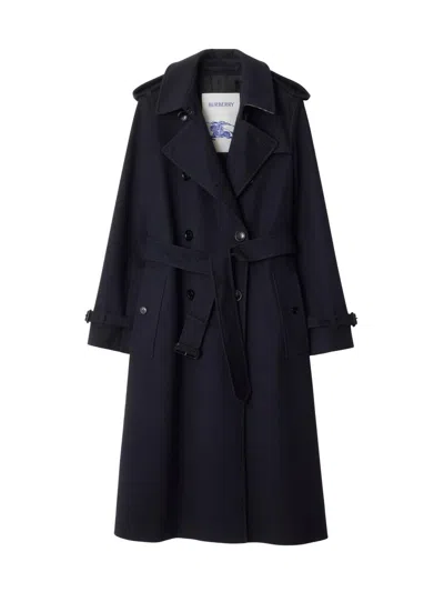 Burberry Women's Kensington Cashmere Long Trench Coat In Blue