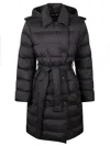 Burberry Women Down Jacket With Hood And Belt In Black
