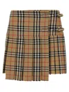 Burberry Pleated High Waist Check Pattern Kilt Skirt With Buckle In Brown