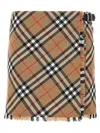 Burberry Check Pattern Fringe Pleated Skirt In Brown