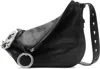 Burberry Woman Black Leather Knight Medium Shoulder Bag In Black