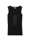 Burberry Ribbed Adjustable Drawstring Tank Top With Equestrian Knight Design In Black