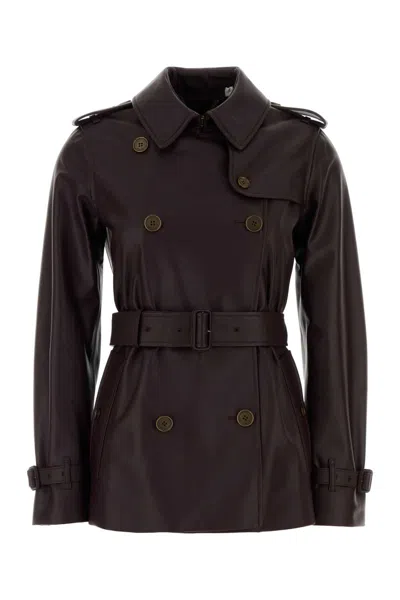 Burberry Women's Lamb Leather Trench Jacket With Cupro Lining In Purple