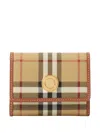 Burberry Mini Foldover Leather Wallet With Multiple Compartments In Briarbrown