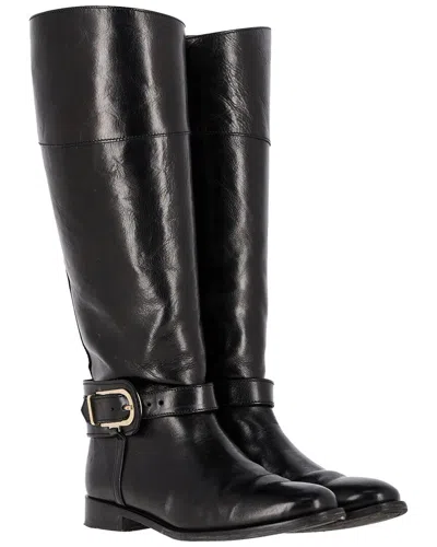 Burberry Women's Leather Bridle Winton Riding Boot (authentic Pre-loved) In Black