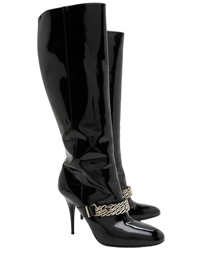 Pre-owned Burberry Women's Leather Chain Knee-high Boot (authentic Pre-loved) In Black