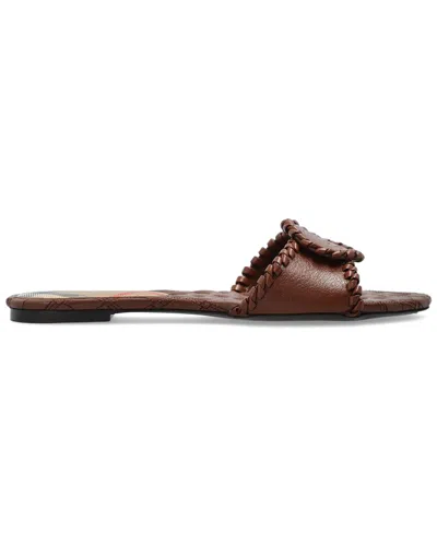 Pre-owned Burberry Women's Leather Crest Slide (authentic Pre-loved)