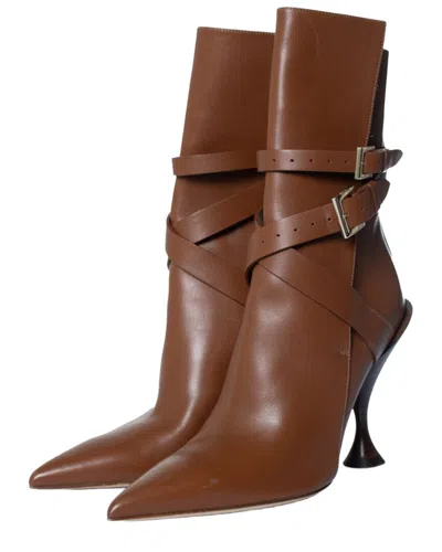 Pre-owned Burberry Women's Leather Hadfield Pedestal Boot (authentic Pre-loved) In Brown