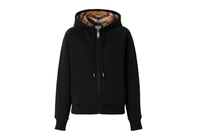 Pre-owned Burberry Women's Letter Graphic Cotton Blend Zip Hoodie In Black