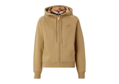 Pre-owned Burberry Women's Letter Graphic Cotton Blend Zip Hoodie In Honey
