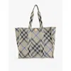 Burberry Womens Lichen Check Ribbed-weave Medium Knit Tote Bag In Lichen